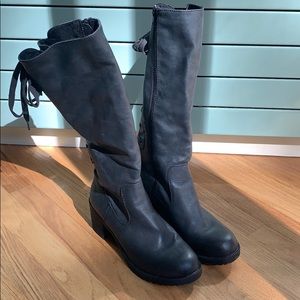 Vegan leather knee high dark boots from Rocketdog